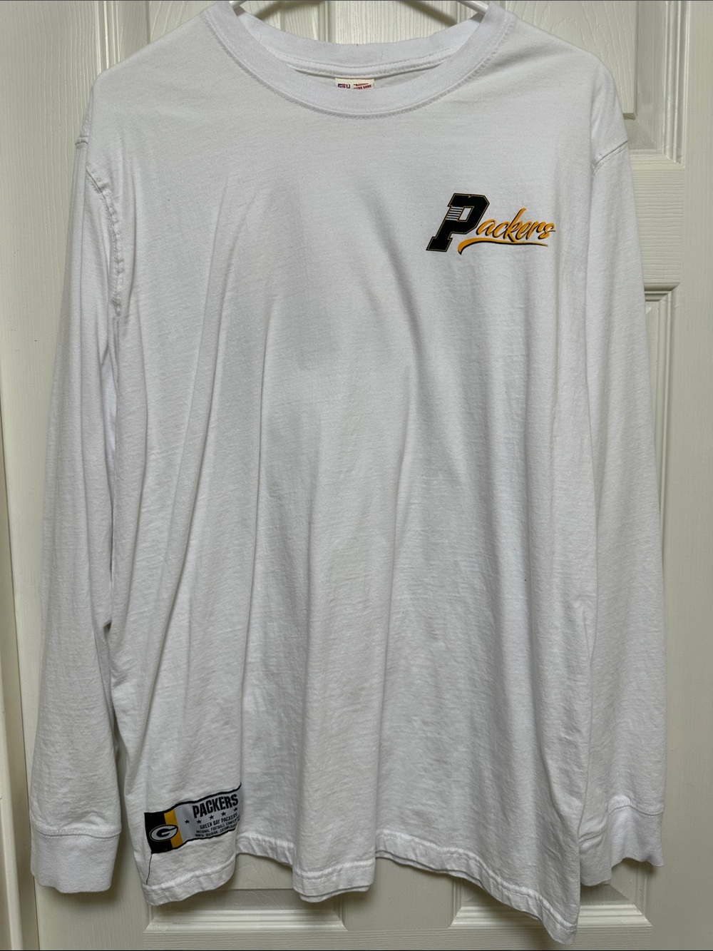 NFL White Packers Long Sleeve Crewneck Tee with Gold Accents